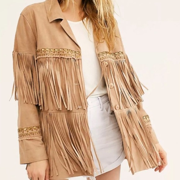 Free People Jackets & Blazers - Free People Suede Fringe Tassel Jacket Size S